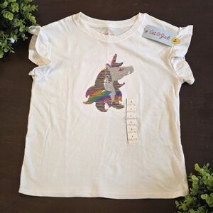 Girls Short Sleeve Unicorn Flip Sequin T-Shirt Cat & Jack Cream L (10-12)